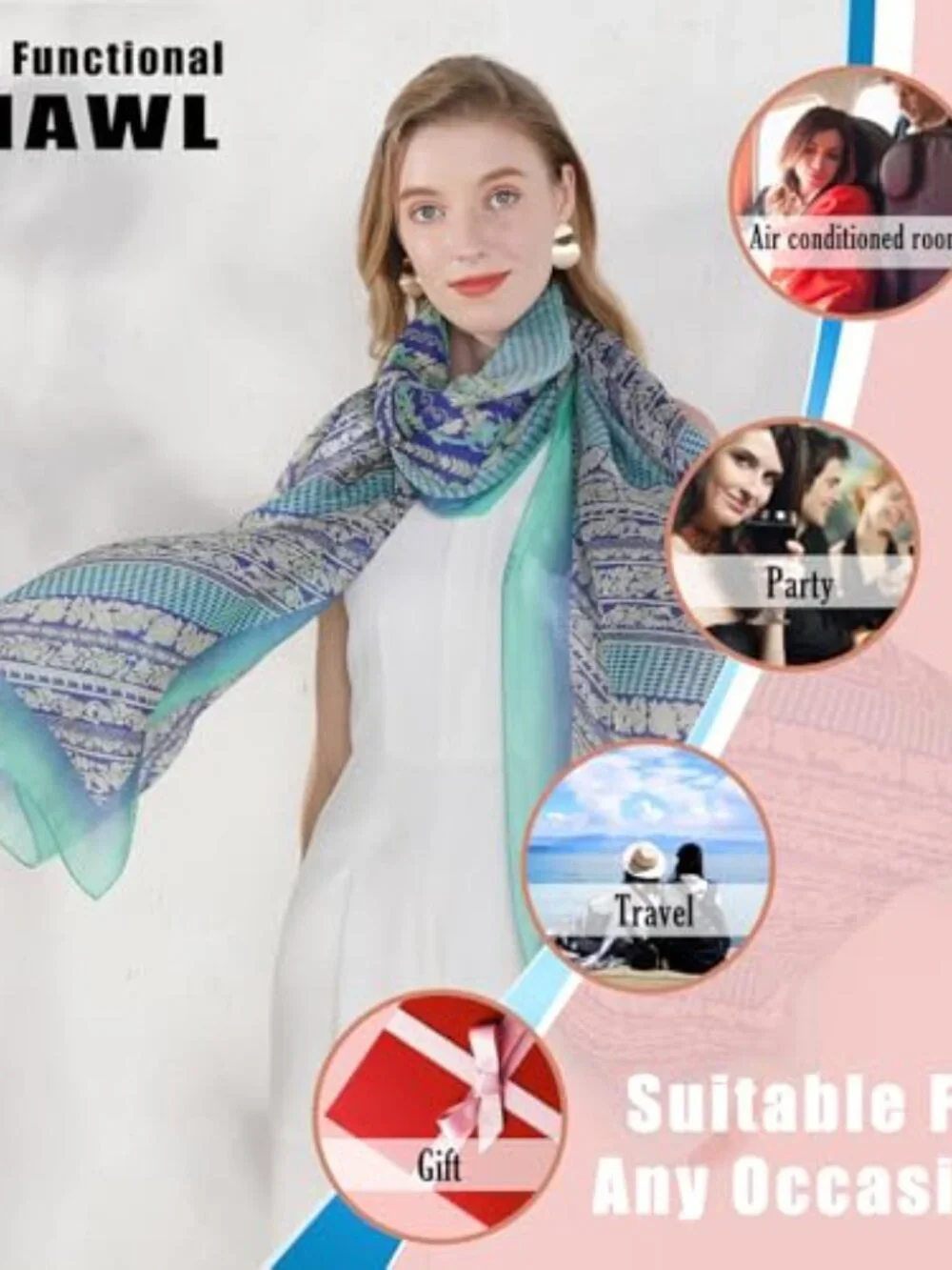 100% Mulberry Silk Pashmina Shawl Wrap Extra Large Floral Scarf